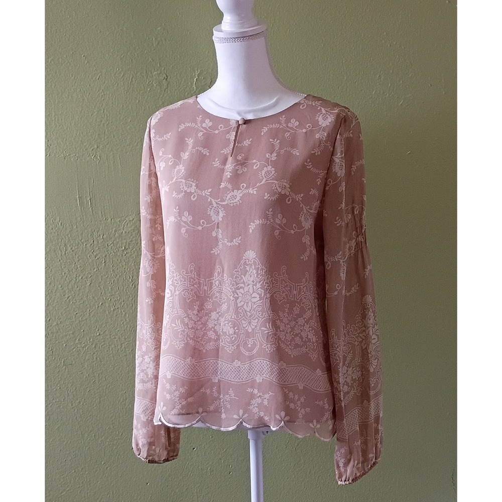 Romantic Royalcore Chic Beige Silk Y2K Glam Soft Life Blouse Top Womens S Small